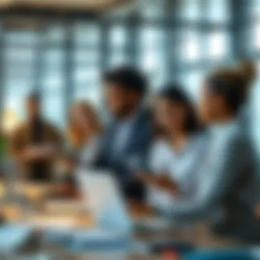 Collaboration Among Professionals Diverse professionals collaborating in a dynamic workplace