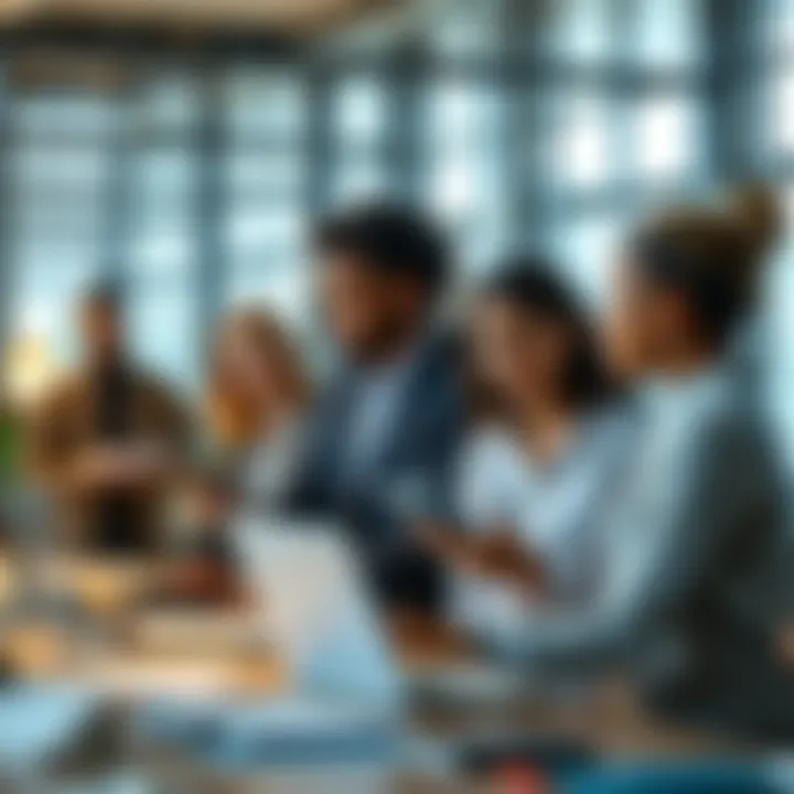 Collaboration Among Professionals Diverse professionals collaborating in a dynamic workplace