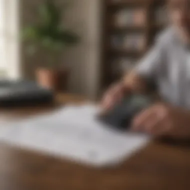 Homeowner examining financial documents with a calculator