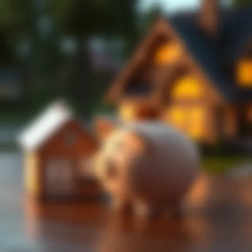 A conceptual depiction of a 401k account represented as a piggy bank next to a house.