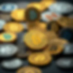A digital representation of various cryptocurrencies showcasing their logos.