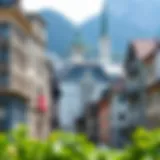 A picturesque view of Swiss financial district showcasing modern architecture and historical buildings