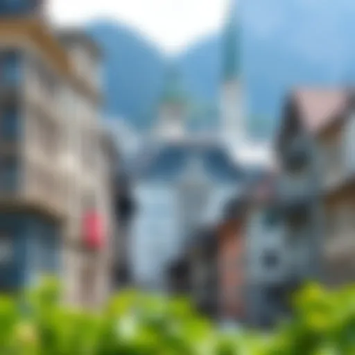 A picturesque view of Swiss financial district showcasing modern architecture and historical buildings