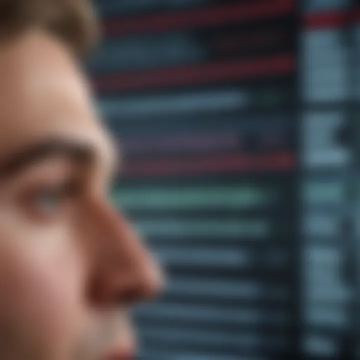 A close-up of a financial analyst at work, examining data related to ticker symbols.