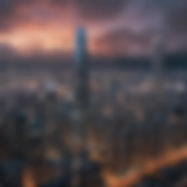 A dynamic view of the Hong Kong skyline with financial district