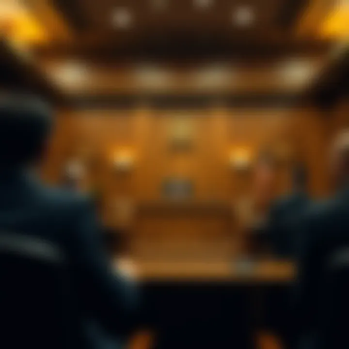 Courtroom scene depicting bankruptcy hearings