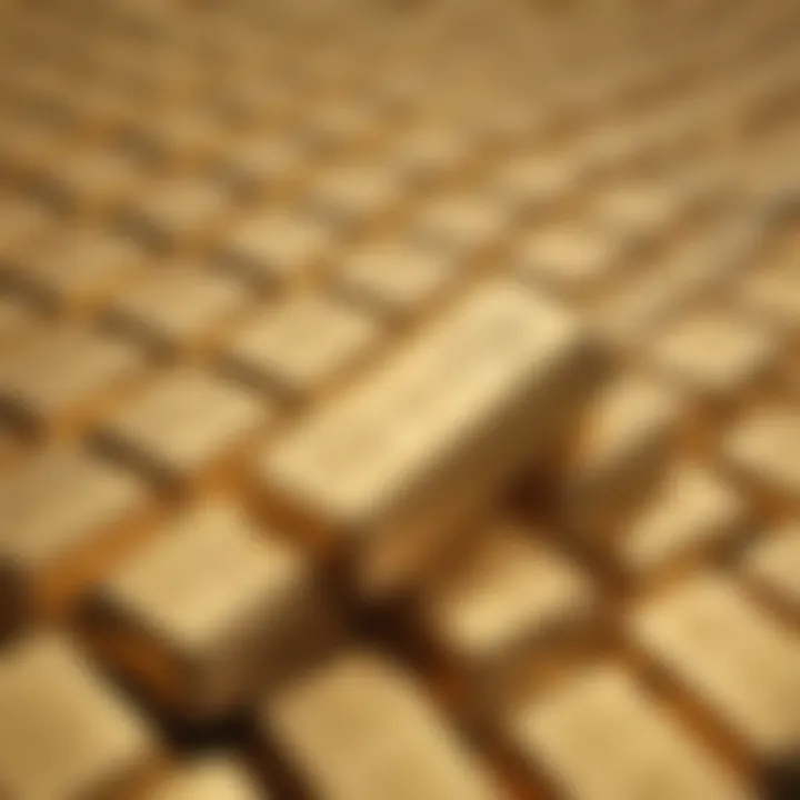 A close-up view of gold bars stacked neatly, symbolizing investment stability.