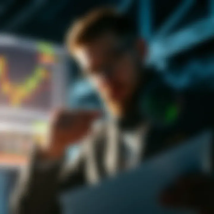 Close-up of a successful investor analyzing data